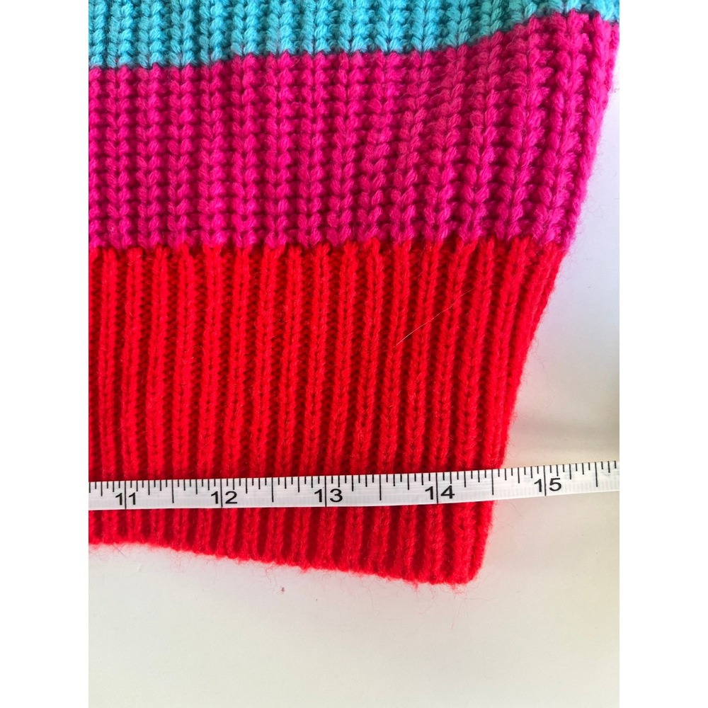 Rainbow Striped Chunky Knit Button Front Cardigan Sweater V-Neck Multi-Color - Picture 5 of 7